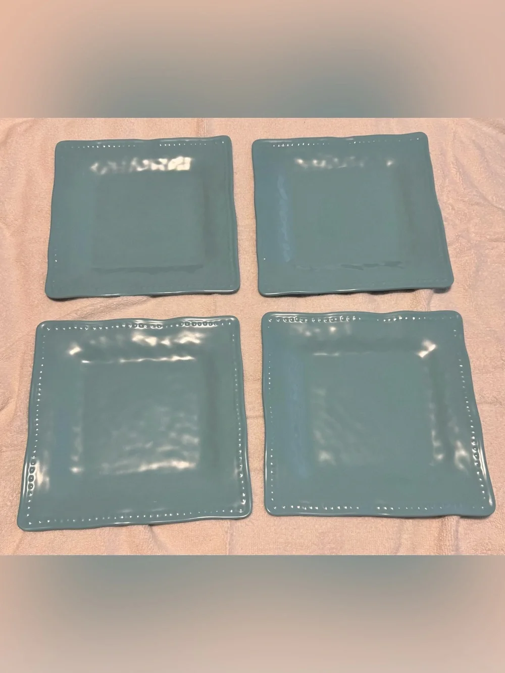 Tommy Bahama Caribbean Blue 100% Melamine 10.5” Square Dinner Plates Set of 4